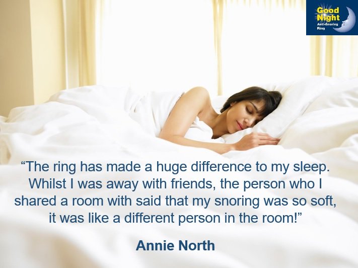 AntiSnoringRing's tweet photo. Annie has found the answer to snore-free nights! Try yours by ordering a ring from https://t.co/EJwCoevVkk #GNASR #quote #snorefree #snoring https://t.co/P0zJCAXuIu