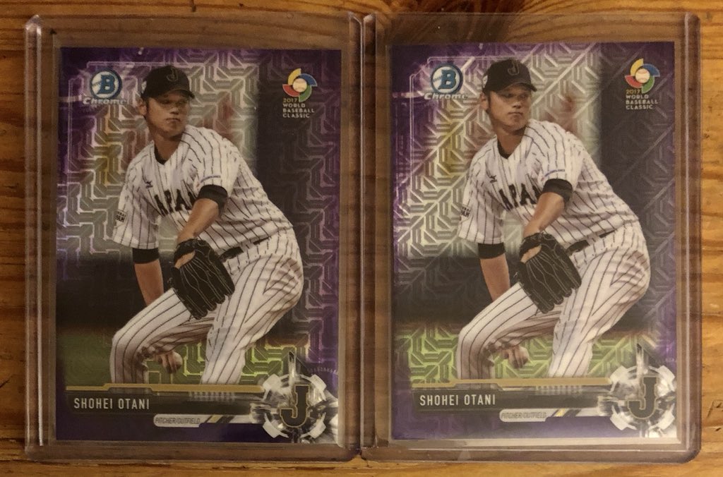 maevro's tweet photo. 2017 #BowmanChrome #MegaBox #ShoheiOtani #Ohtani #Green&Purple MojoRefractor /99 & /250 #Rookie #AngelsMLB #WBC #JapanNippon @CollectTheGame #TheHobby @SHOWYOURHITS https://t.co/AGQoiQIXbs