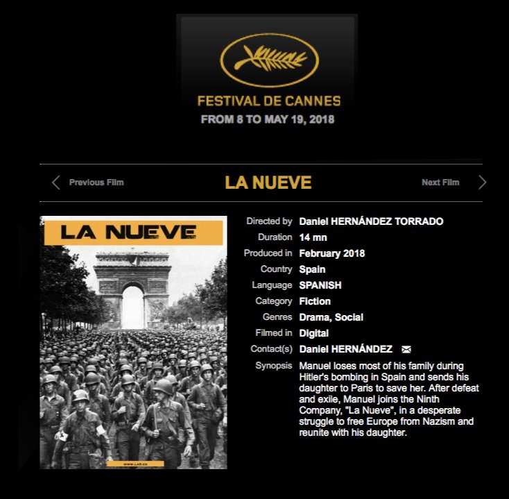 Losdela9's tweet photo. NOS CONFIRMAN LA PARTICIPACIÓN EN EL FESTIVAL DE CANNES, uno de los festivales de cine más importantes del mundo!! Gracias a todos por hacerlo posible con vuestro apoyo! #LaNueve #Memoria #Lecler #Republica #France #DeGaulle #WW2 #WWII #COD #War #Paris #movie #Cannes #Movie #film https://t.co/vTXXfm5Vz2