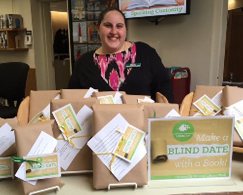 Choose Your Blind Date with a Book at the Circulation Desk. Celebrating National Library Week!