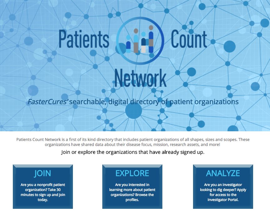 fastercures's tweet photo. Interested in learning about the landscape of #patient foundations? Find organizations of all sizes, scopes, &amp; area of disease focus with our #PatientsCount Network https://t.co/Kn8RPWv6fF https://t.co/NzodUWCSXt