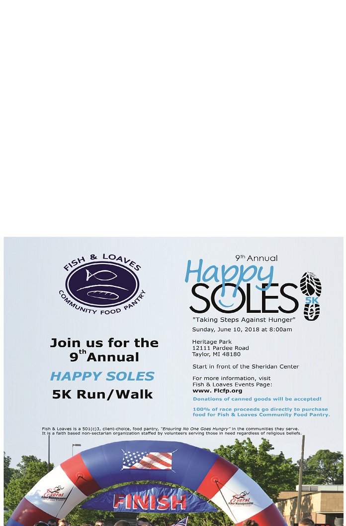 Fish and Loaves (@fishandloavesmi) on Twitter photo Registration is underway for the ninth annual Happy Soles 5K Run and Walk, set for 7:30 am fun run, 8:00 am race time. Sunday, June 10, at Taylor’s Heritage Park. <a href="/FishandLoavesMI/">Fish and Loaves</a> #HappySoles2018 Registration is underway for the ninth annual Happy Soles 5K Run and Walk, set for 7:30 am fun run, 8:00 am race time. Sunday, June 10, at Taylor’s Heritage Park. <a href="/FishandLoavesMI/">Fish and Loaves</a> #HappySoles2018