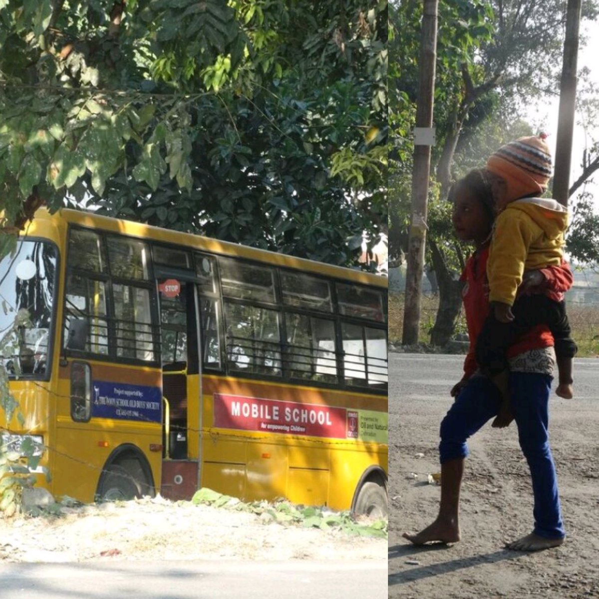 AasraaTrust's tweet photo. "I am who I create myself to be"- with this resolve young learners stride towards #mobilelearningcenter, the magical 'peeli bus', with a young sibling on their hip!Curious & eager, the learning outcomes of the chidren have surpassed expectations. #UNICEFIndia #CMD_ONGC #THF_INDIA https://t.co/5wxTGgCKwV