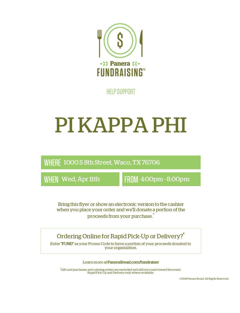 It’s our favorite week of the year! Come on out to our profit shares going on this week so we can raise as much money as possible to a fantastic cause!
Monday: Raising Cane’s
Tuesday: Torchy’s Tacos (fliers will be at the door)
Wednesday: Panera
We hope to see y’all there!