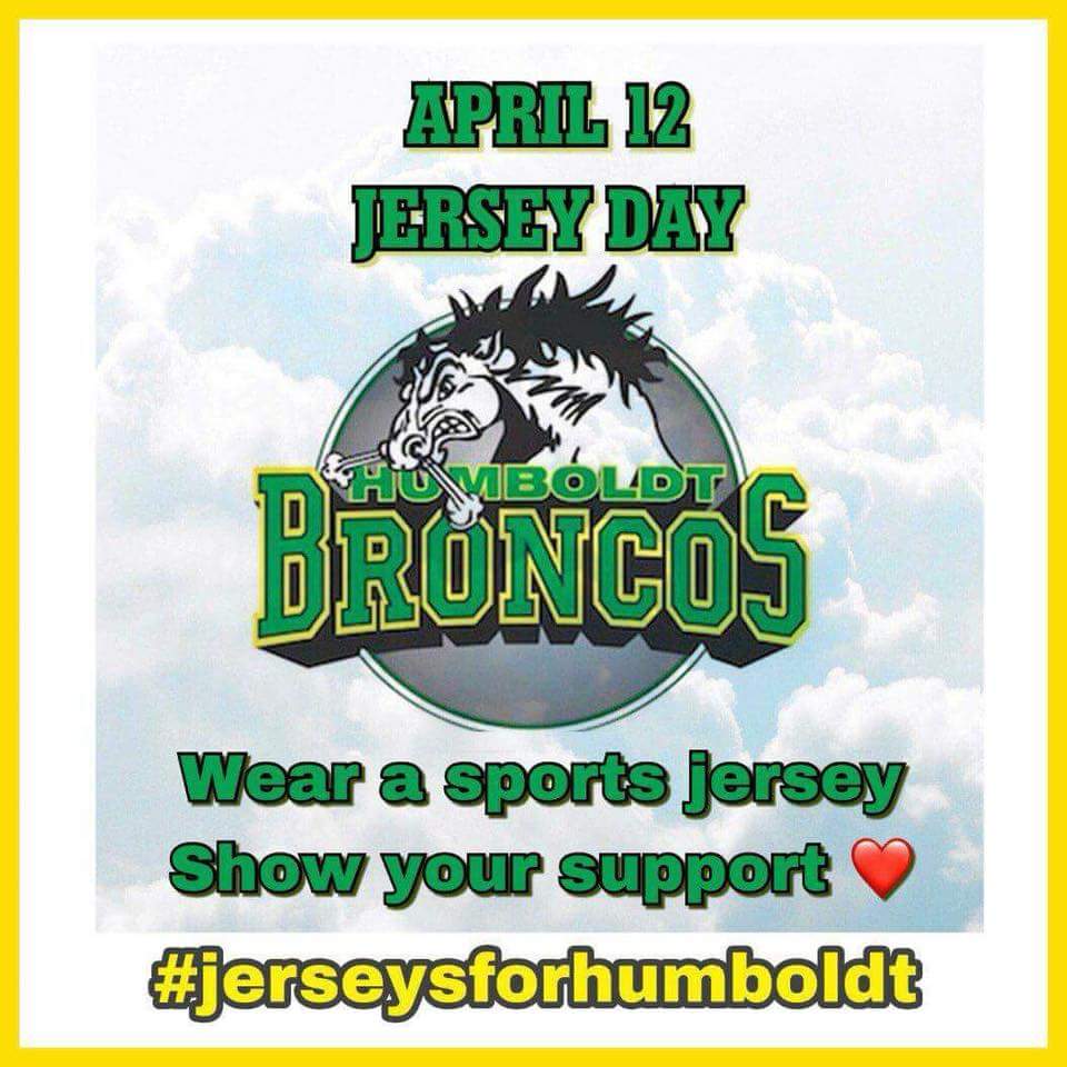 HRKH2018's tweet image. On April 12th, a nation wide jersey day is taking place to show support for the Humboldt Broncos and their families.

Let's do what we do best and let our friends &amp;amp; neighbors know that we are here for them.
 
Please wear your jersey and show your support. ♥ #jerseysforhumboldt