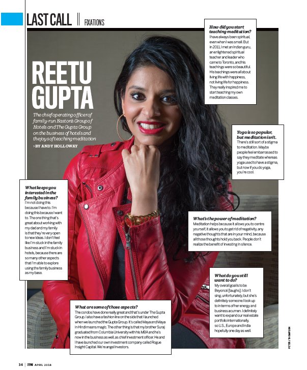 Big congrats to @ReetuGupta_EGH of @theguptagroup and a 2017 @Top40_40 honouree! Named one of @financialpost magazine's Mavericks and Movers! way to go Reetu! #CAN40under40