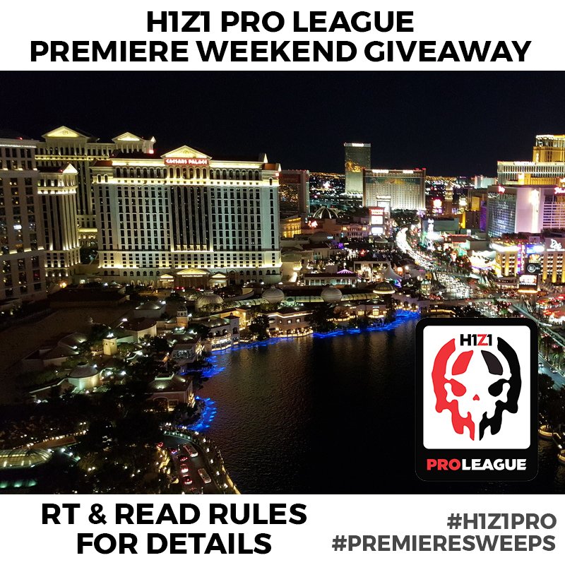 H1Z1's tweet image. [RT to ENTER] You could WIN tickets to the Premiere Weekend of the @H1Z1ProLeague, or even a Vegas getaway with tickets, flights, &amp;amp; hotel for you and a friend! Follow &amp;amp; RT to enter, full rules: ow.ly/qbnq30joG9k #H1Z1Pro #premieresweeps
