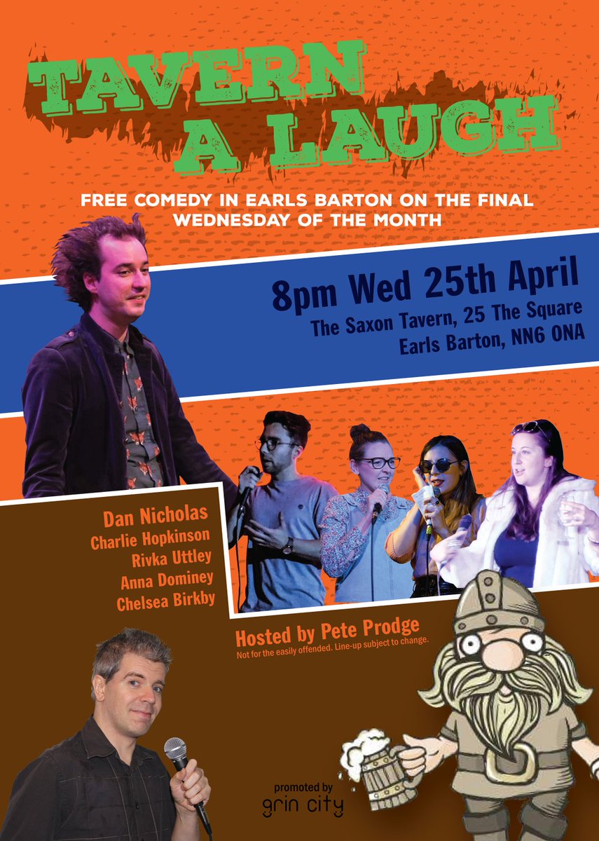 tavernalaugh's tweet photo. We're back in Earls Barton on Wed 25th April...
Some amazing talent on this month's line-up. Come take a look at this sensational night at @TheSaxonTavern... https://t.co/jNpLpUGqal
