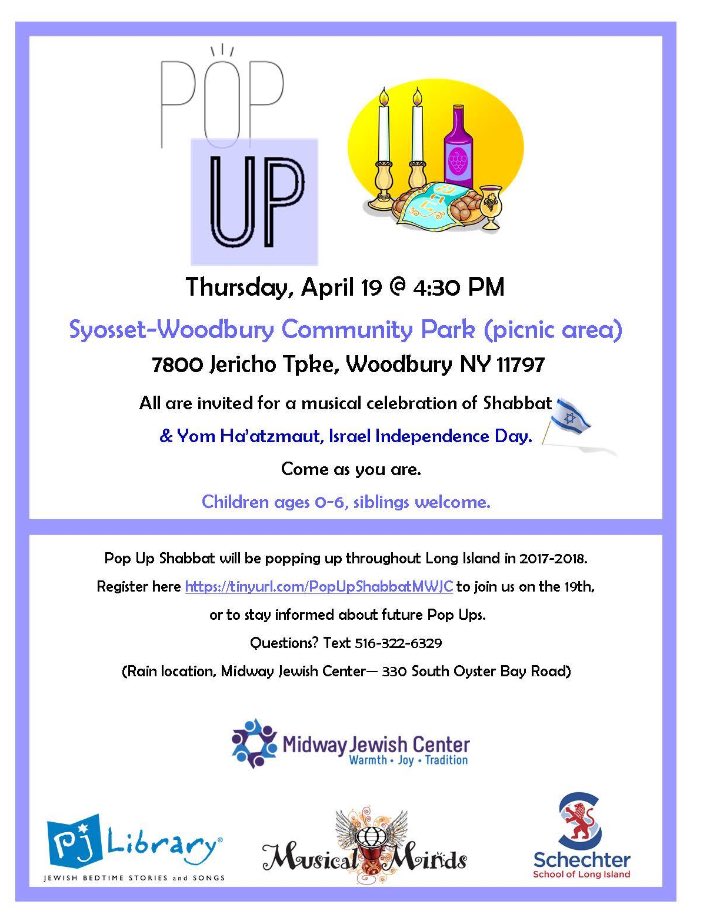 MidwayJC's tweet photo. For children 0-6, celebrate Israel’s #IndependenceDay with @SchechterLI and @PJLibrary and Musical Minds. #syosset #Woodbury #LongIsland #NassauCounty 

Register: https://t.co/U4e7rFdEJQ https://t.co/oyHH7Uq0Dd