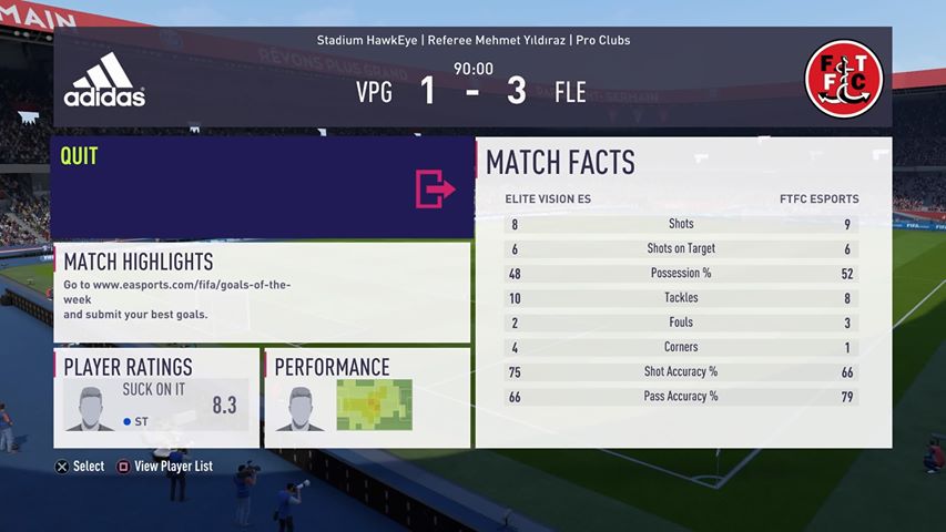 ELITEVISION_ES1's tweet photo. VERY GOOD GAME AGAINST @FTFCeSports 
Elite Vision Esports @ELITEVISION_ES1 1 vs. 3 Fleetwood Town FC Esports @FTFCeSports 
we are not disgraced that we lost 3-1 to a very good team 
WP lads  
@OfficialVPG @VPG_League_2 https://t.co/aNJj0y9kbN