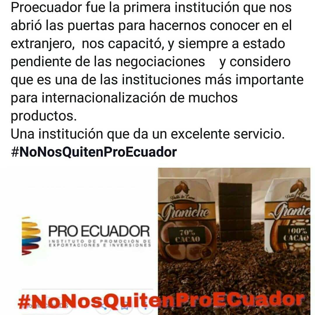Gracias a Proecuador por todo el apoyo que nos a brindado, una institución muy importante para el exportador.
#NoNosQuitenProecuador
<a href="/Presidencia_Ec/">Presidencia Ecuador 🇪🇨</a> <a href="/CampanaPablo/">Pablo Campana Sáenz</a> <a href="/Lenin/">Lenín Moreno</a> <a href="/Vice_Ec/">Vicepresidencia</a> <a href="/ProEcuador/">Pro-Ecuador.com</a>