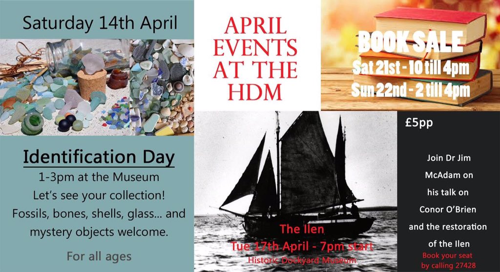 FIMuseum's tweet photo. April events at the #HistoricDockyardMuseum #Falklands #BookSale #IdentificationDay #fossils #shells #rocks #seaglass #beachcombing #maritimehistory https://t.co/ANVvaQL6Hk