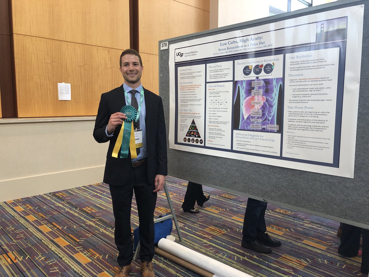 Kirsten Kangelaris, MD, MAS (@kkangelaris) on Twitter photo Low carb diets all the rage?!? Be aware they can cause SEVERE ketoacidosis in pregnancy/post-partum/high metabolic states as shown by #hospmed18 RIV Clinical Vignette winner <a href="/UCSF/">UC San Francisco</a> resident <a href="/TimJudson/">Tim Judson</a>!!!
<a href="/SHMLive/">Carlina Hakeem</a> <a href="/Bob_Wachter/">Bob Wachter</a> <a href="/KiranGuptaMD/">Kiran Gupta</a> <a href="/UCSFMedicine/">UCSF School of Medicine</a> #paleo #paleodiet Low carb diets all the rage?!? Be aware they can cause SEVERE ketoacidosis in pregnancy/post-partum/high metabolic states as shown by #hospmed18 RIV Clinical Vignette winner <a href="/UCSF/">UC San Francisco</a> resident <a href="/TimJudson/">Tim Judson</a>!!!
<a href="/SHMLive/">Carlina Hakeem</a> <a href="/Bob_Wachter/">Bob Wachter</a> <a href="/KiranGuptaMD/">Kiran Gupta</a> <a href="/UCSFMedicine/">UCSF School of Medicine</a> #paleo #paleodiet
