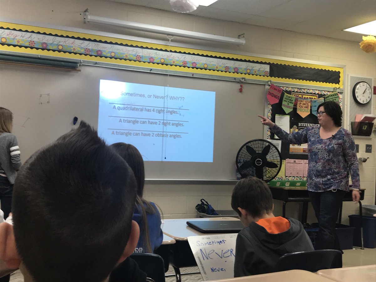 m_frisbie's tweet photo. Mrs. Miller and @SWargaski co-teaching #geometry using rule sorts #alwayssometimesornever #wcusd200 #5thgrademath #mathtalk https://t.co/Pe8isrEQPY