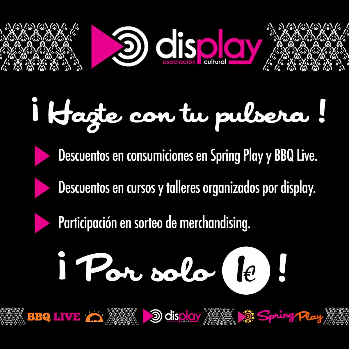 DisplayHLV's tweet photo. Sácale el mayor partido posible a Spring Play Festival con nuestra pulsera ... ¡Por sólo 1€! ✌️📢💡

►A la venta en Ambito Sur o contactando con cualquier socio de la asociación (+info por privado). https://t.co/gqWLjyWxTZ