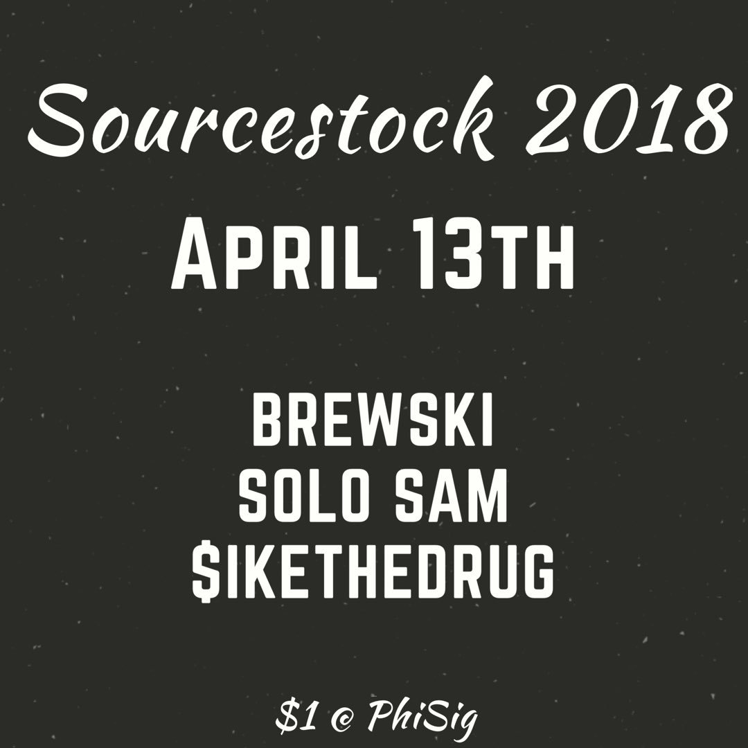WVUR's tweet photo. Sourcestock is this Friday April 13th at 9pm! Be there for Valpo’s first Hip Hop Show... ever! #sourcestock2018 @Brewski773 @TheRealSoloSam @SikeTheDrug @ValpoPhiSig @RASecurity @ValpoU https://t.co/UzWvOYaUlG