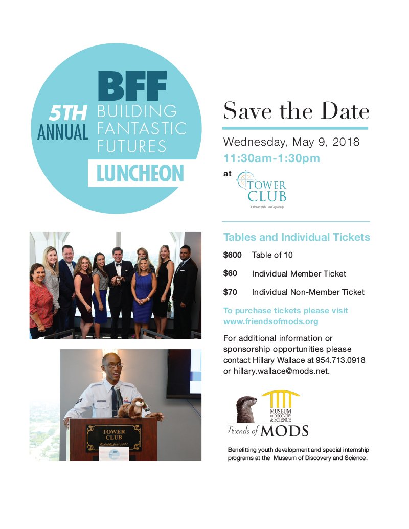 MODSFTL's tweet photo. Friends of MODS Presents 5th Annual BFF (Building Fantastic Futures) Luncheon Wednesday, May 9, 2018 at Tower Club. For more information and to purchase tickets: https://t.co/SbJeUnizUk #FriendsOfMODS #TowerClub https://t.co/i3EsA27UNG