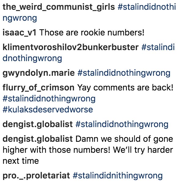 VoCommunism's tweet photo. Really not sure whether to be incredulous, horrified, or just depressed by the armchair communists commenting #StalinDidNothingWrong on our Instagram.
https://t.co/uojCUqkj2J https://t.co/0nv9ocZnqx