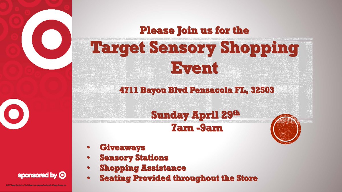 The Arc Gateway (@arcgatewayinc) on Twitter photo We are excited to announce a special <a href="/Target/">Target</a> Shopping Event for people with disabilities! The Target Store in Pensacola is opening it's doors early for this great experience. Join us in spreading the word! We are excited to announce a special <a href="/Target/">Target</a> Shopping Event for people with disabilities! The Target Store in Pensacola is opening it's doors early for this great experience. Join us in spreading the word!