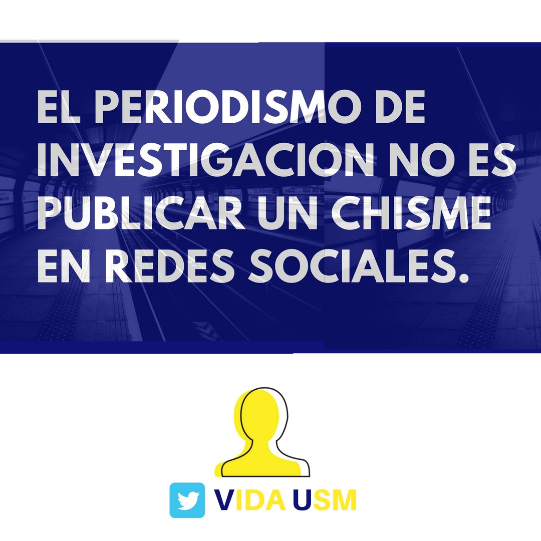 VidaUSM's tweet photo. El periodista de investigación es una persona con total capacidad de manejo de fuentes y se caracteriza por ser una persona valiente ya que muchas investigaciones pueden traer consecuencias legales, es decir juicios, amenazas de muerte, entre otra serie de problemas.
#VidaUSM https://t.co/c79rhznWkL
