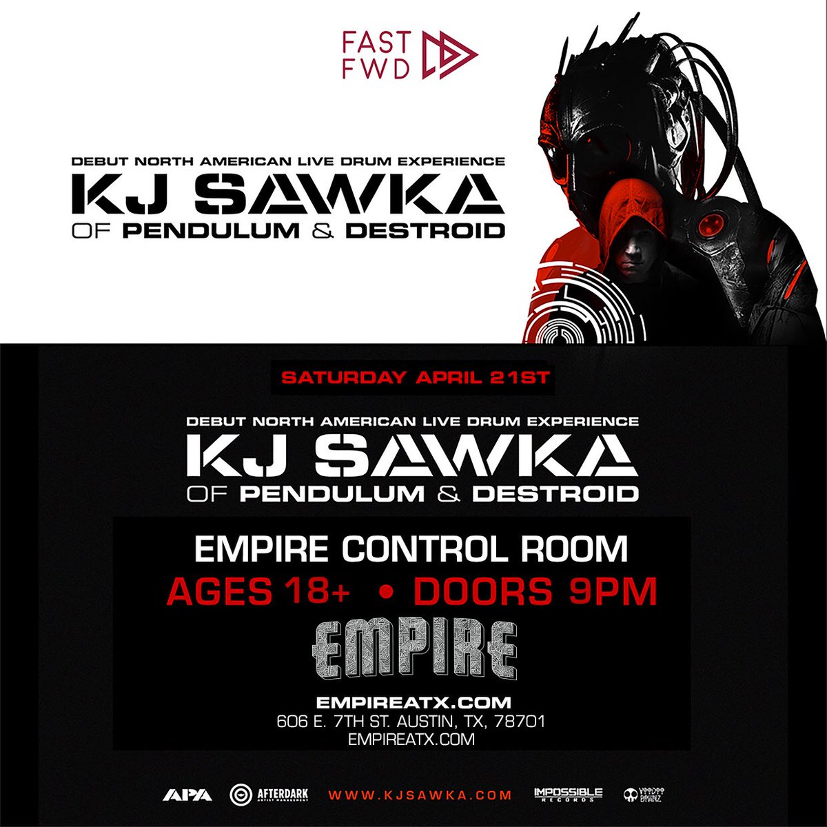 FastFwdLive's tweet photo. next saturday 

@KjSawka / @EmpireATX 

don’t miss out on this live drum experience 🥁💥
tickets —> https://t.co/quYwz6y1PH https://t.co/rg1ASCLOZk