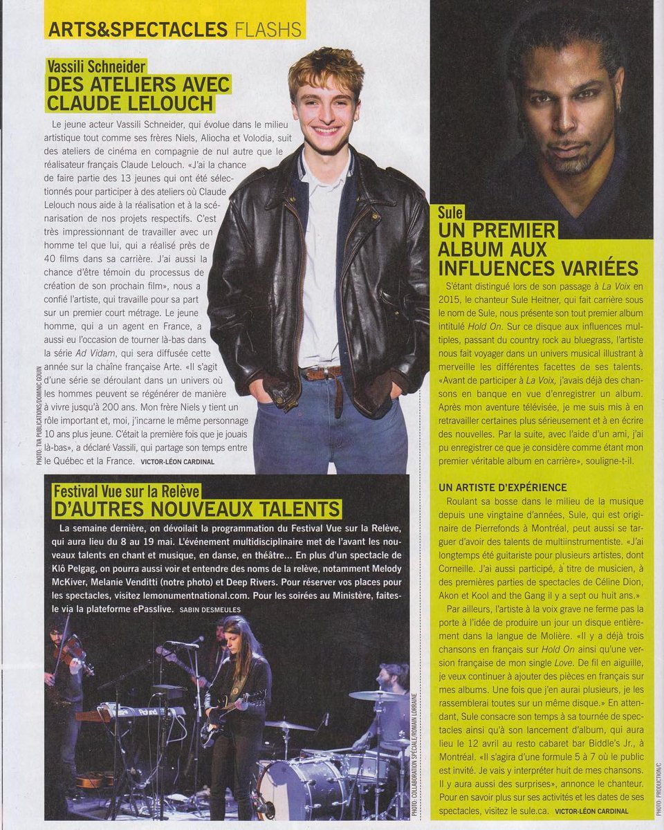 La semaine commence en force avec le Festival <a href="/VuesurlaReleve/">Vue sur la Relève</a> ET @suleheitner dans le magazine Échos Vedettes!