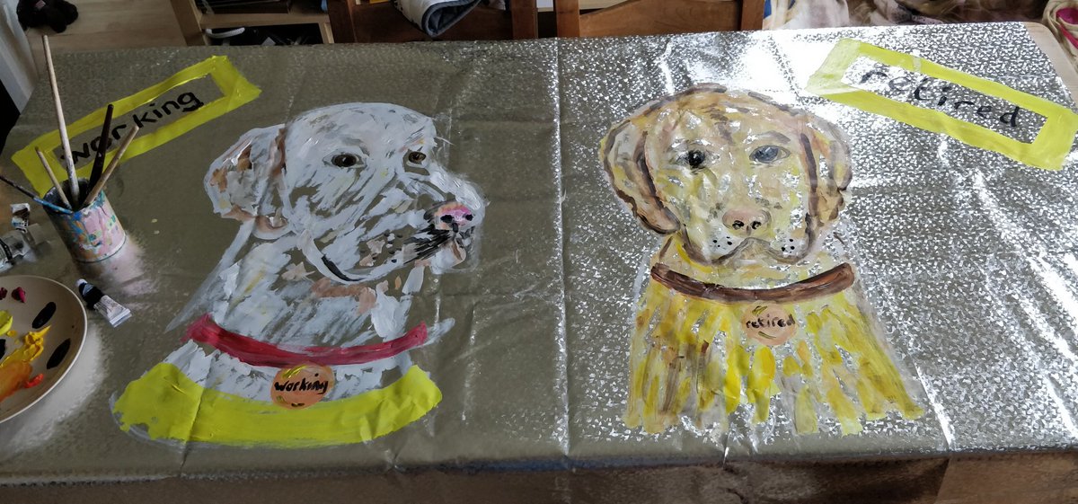 UriGuideDog's tweet photo. Mum has created a banner of us for an art project , we hope to parade in Bute park this Saturday #viArtist #ChapterArts #ClockingOffParade https://t.co/B8fXW2AJcd