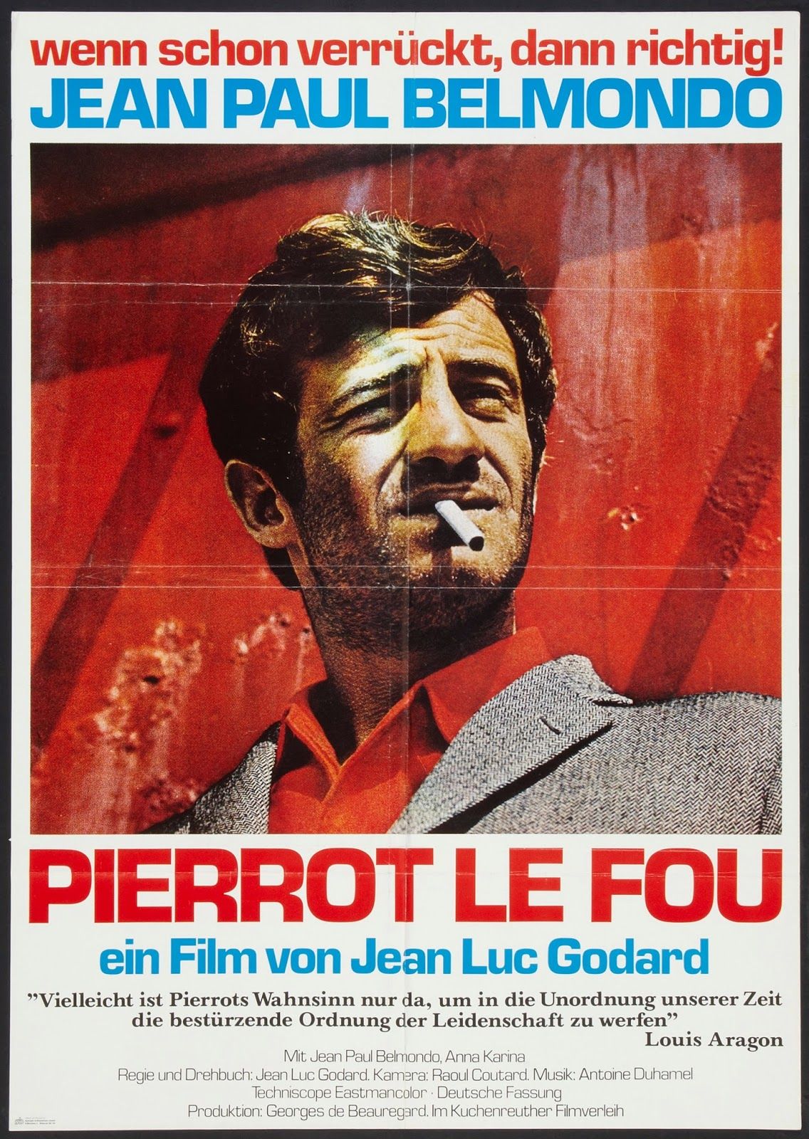 Happy birthday to the great 
Jean-Paul Belmondo - PIERROT LE FOU - 1965 - German release poster 