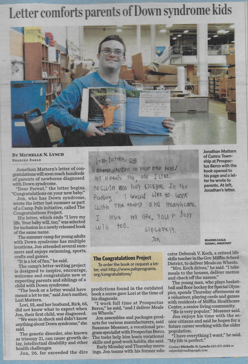 PALSprograms's tweet photo. Weβre very excited to see our Camper Jon Mattern featured in The Reading Eagle for his contribution to The Congratulations Project book! #PALSproud #CongratulationsProject https://t.co/ASEKR3ZjCY