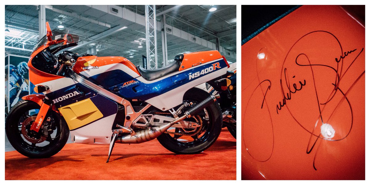 mondolulu's tweet photo. Seal Of Approval #freddiespencer #honda #ns400 #racebike #stevecanellos #springmotorcycleshow #toronto #lifeon2 @EatSleepRIDE https://t.co/TsGKqdavkI