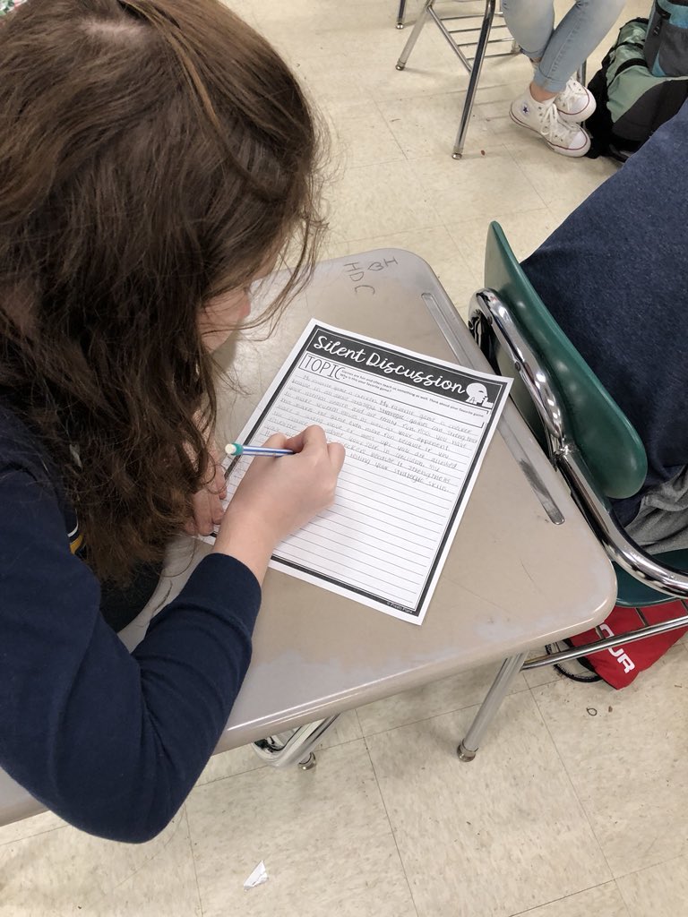MrsSandsELA's tweet photo. Silent Discussions!! Reviewing, evaluating, and practicing argumentative and informational writing. #lcmscougarstrong https://t.co/OHMbznD7lc