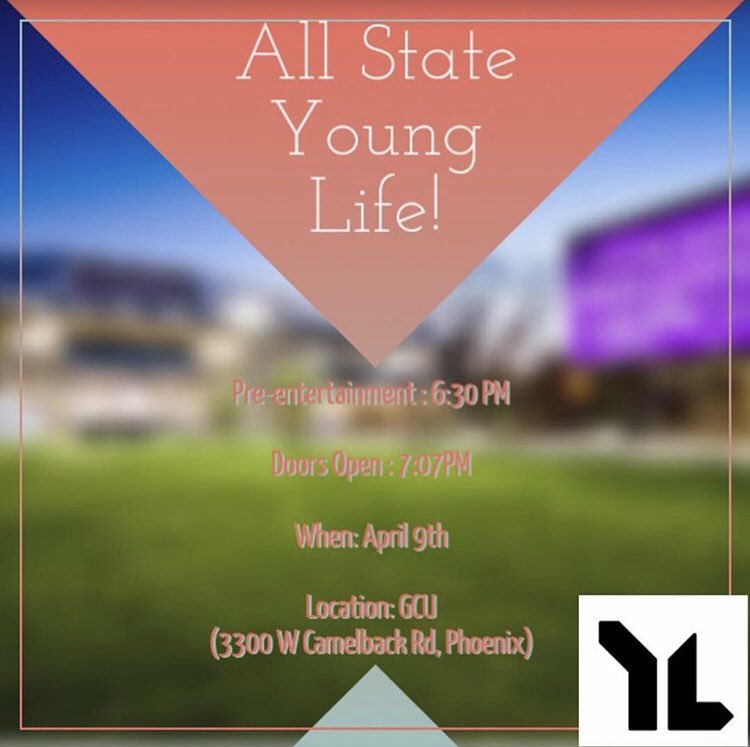 DEHSYoungLife's tweet photo. Tonight’s the night! All state Younglife has officially arrived! Meet in front of the DEHS cafeteria to caravan to GCU. We will be leaving all together at 5:45pm sharp! Message us or a leader if you need a ride! #AllStateYL2018 https://t.co/Ef6twhnCKQ