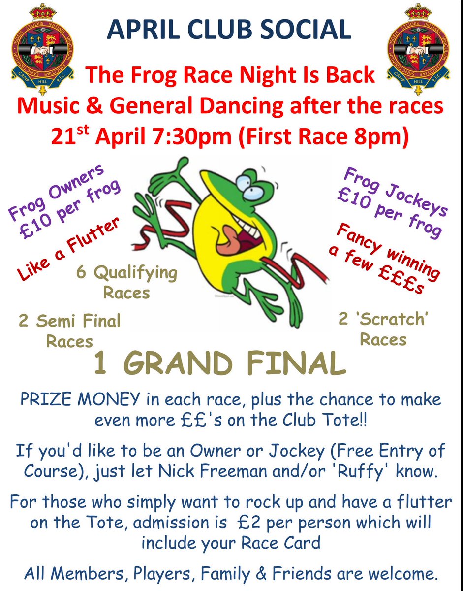 CampHillRugby's tweet photo. Still a few Owners &amp; Jockeys available - everyone very welcome #ClubSocial #ForzaCamps #MALB https://t.co/VzhIuIdsxk