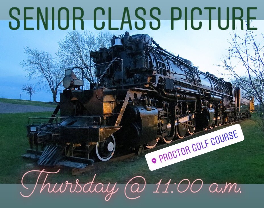 ProctorHigh2018's tweet photo. Proctor golf course Thursday at 11 A.M. we will be taking our senior class photo! Spread the word! https://t.co/1aKEre15lM