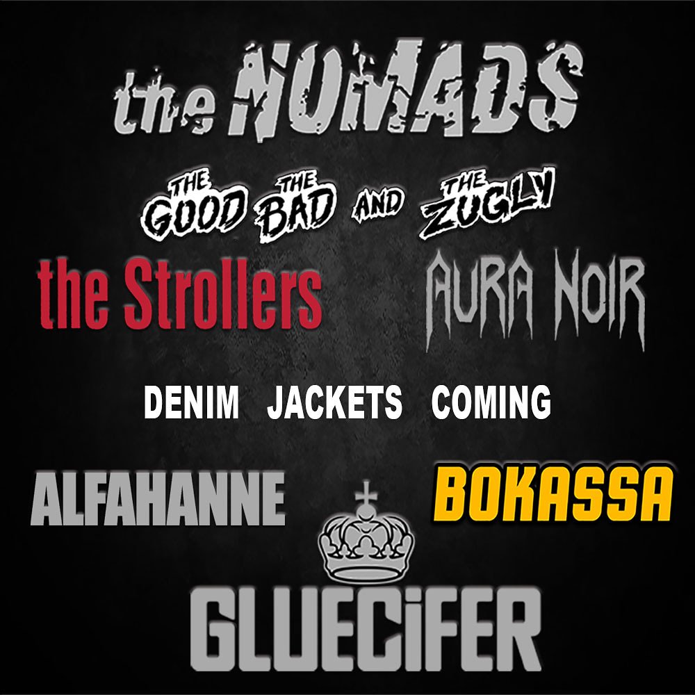 NorwegianRat's tweet photo. Here are all the (new) bands that will get their own version of our most durable, heavy duty denim jacket; Halvdan Svarte. @glueciferoffici #thenomads #alfahanne @Goodbadzug #thestrollers @Bokassaband #auranoir #collaboration #comingsoon #rock #rocknroll #garagerock #punkrock https://t.co/5Zt54CUnsp