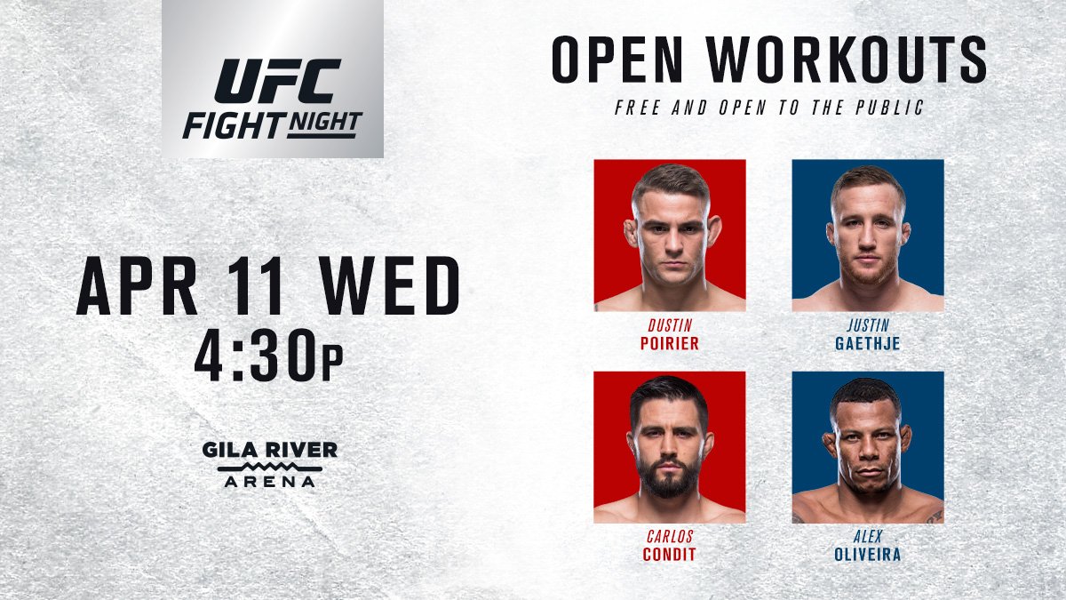 Get ready Glendale! #UFCGlendale Open Workouts go down WEDNESDAY | 4:30pm | at Gila River Arena!