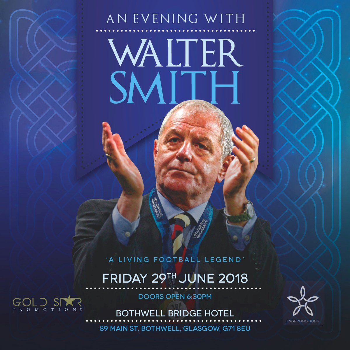 Walter Smith will be at the Bothwell Bridge Hotel on the 29th of June <a href="/RangersFC/">Rangers Football Club</a> <a href="/BothwellBridge/">BothwellBridgeHotel</a>