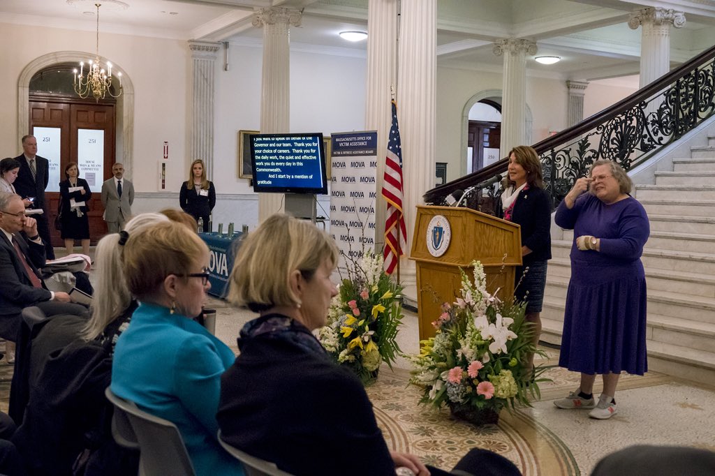 MALtGovArchive's tweet photo. Truly honored to be with @MassMOVA + many others to declare April as #VictimRightsMonth, and to recognize our dedicated partners who work every day to make Massachusetts a safer state FOR ALL to live. Congrats to award winners + thank you for your important contributions. #VRM18 https://t.co/1xJT874l5B