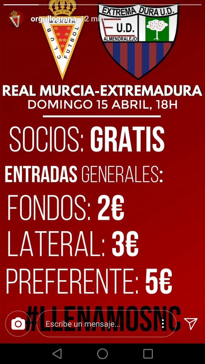RegionGrana's tweet photo. El domingo tenemos un partido más importante que el del Cartagena; nos jugamos asegurar el playoff y seguir soñando con ser primeros. El @realmurciacfsad se ha portado con los precios y los jugadores en el campo; nos toca a nosotros convencer a amigos y familiares. #LlenamosNC. https://t.co/JCxr93JqgE