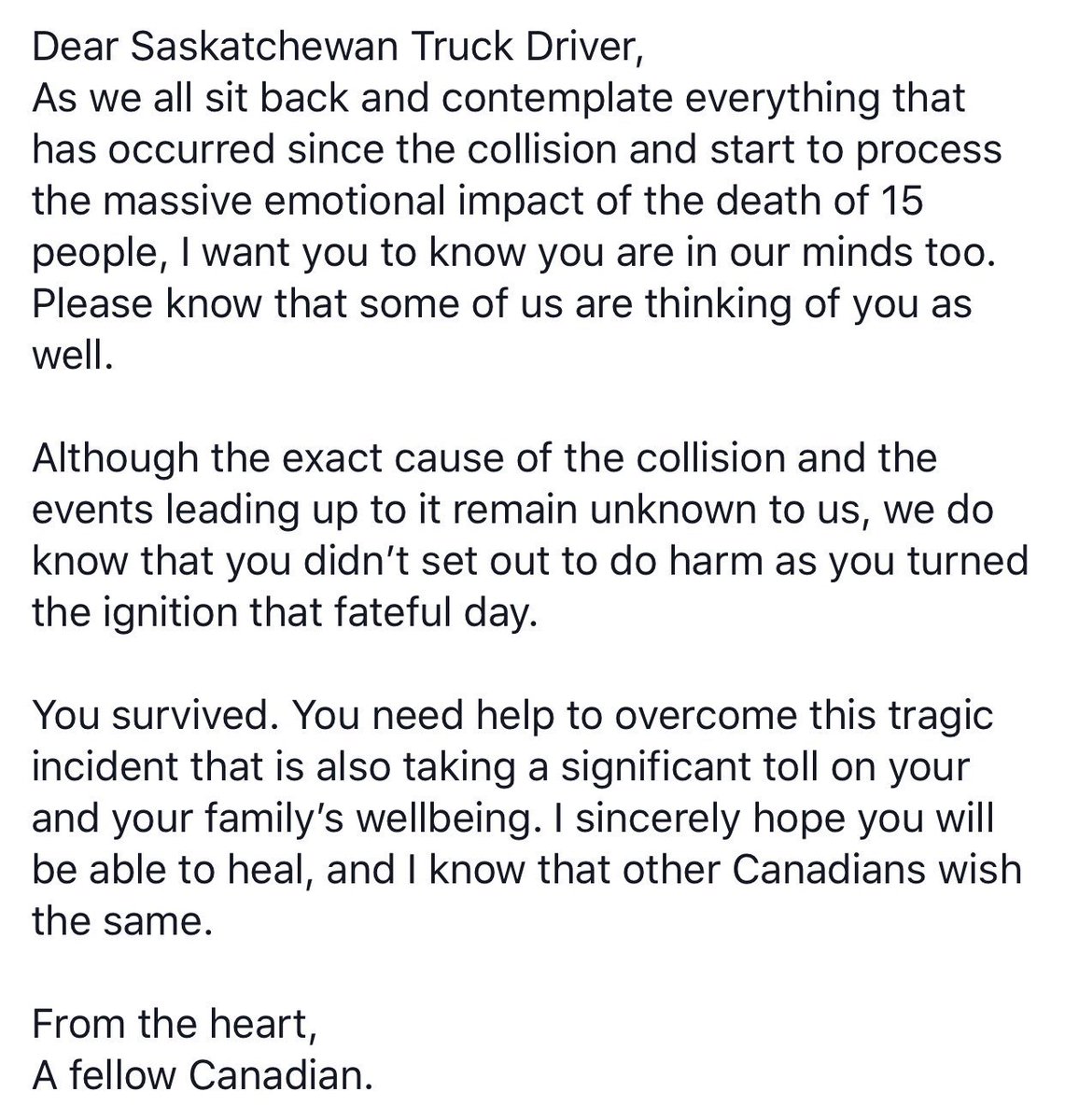 Carey_Smith's tweet image. Moved to tears: Dear Saskatchewan Truck Driver. 🇨🇦 #proudcanadian #fellowcanadian #HumboldtBroncos #Humboldt_Broncos #canadastrong