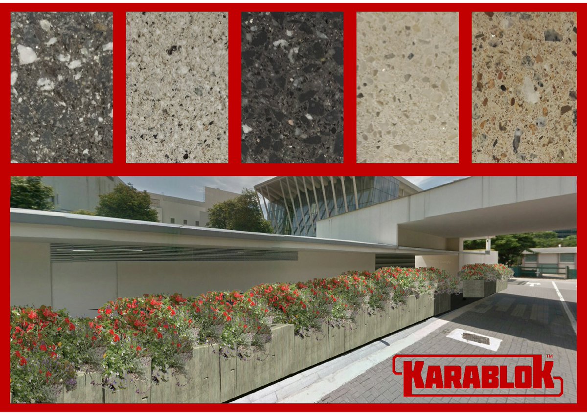 Some of the different finishes available with the KarabloK barrier system.
Protecting public spaces but not turning them into fortresses, KarabloK is an architectural feature. 
#KarabloK #barrierssavelives #protectpublicspaces #architectschoice #leavenotrace #antiterroristbarrier