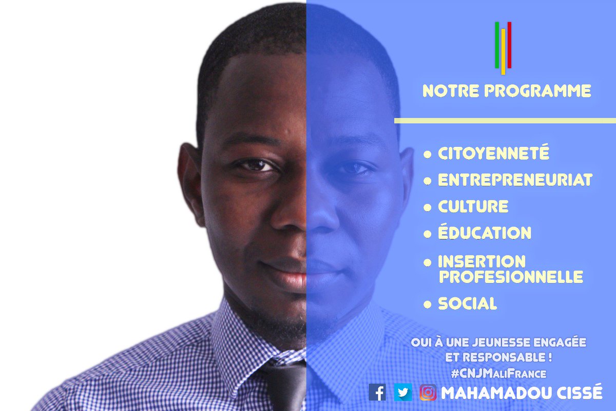 CisseMahamad0u's tweet photo. Voter pour Mahamadou Cissé c'est avant tout voter pour un projet porté par une équipe solide et engagée. Le #CNJMF peut jouer un rôle central pour la Jeunesse malienne, à nous de prendre nos responsabilités. #VotonsMahamadouCissé #JeunesseEngagée #JeunesseResponsable #JER #Mali https://t.co/bUOsFaucbi