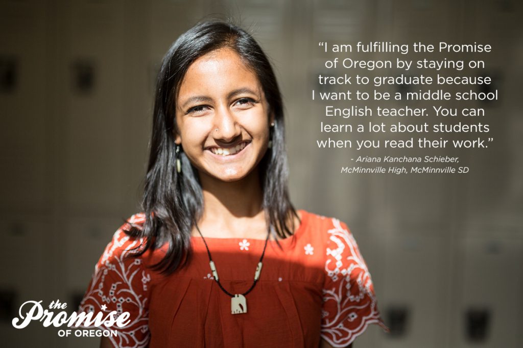 McMSchools's tweet photo. Ariana from McMinnville High School joins students in sharing why they are The Promise of Oregon https://t.co/vXUpGkycmT … … #PromiseOR #GRADitudeOR @ariana_kanchana @MacED40 @DocPNW @MHSGrizzlies https://t.co/lJbhN1uCZU