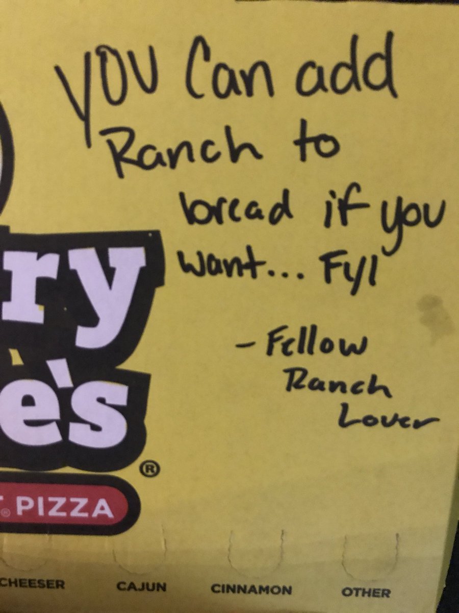 Bobby and I order hungry Howie’s so much, the workers there write us notes and send us extra ranch because they know we love our ranch 😂😍