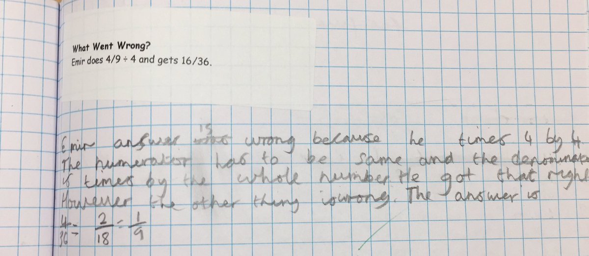 Over last couple of years I have used 'What Went Wrong?' questions in maths to encourage reasoning &amp; address misconceptions. This year I collated them for every big maths objective except geometry. There's over 90 questions here for free if you want them: tes.com/teaching-resou…