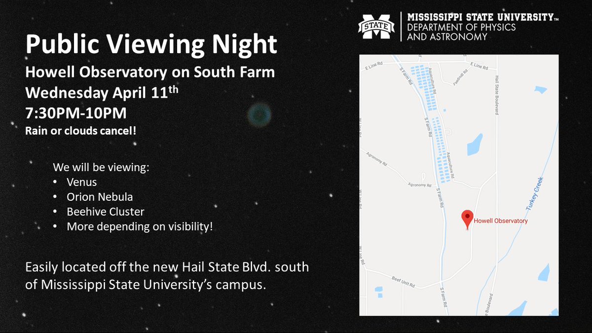 This Wednesday (4/11) we'll be having a public night at Howell Observatory starting at 7:30!
See the flyer below for details