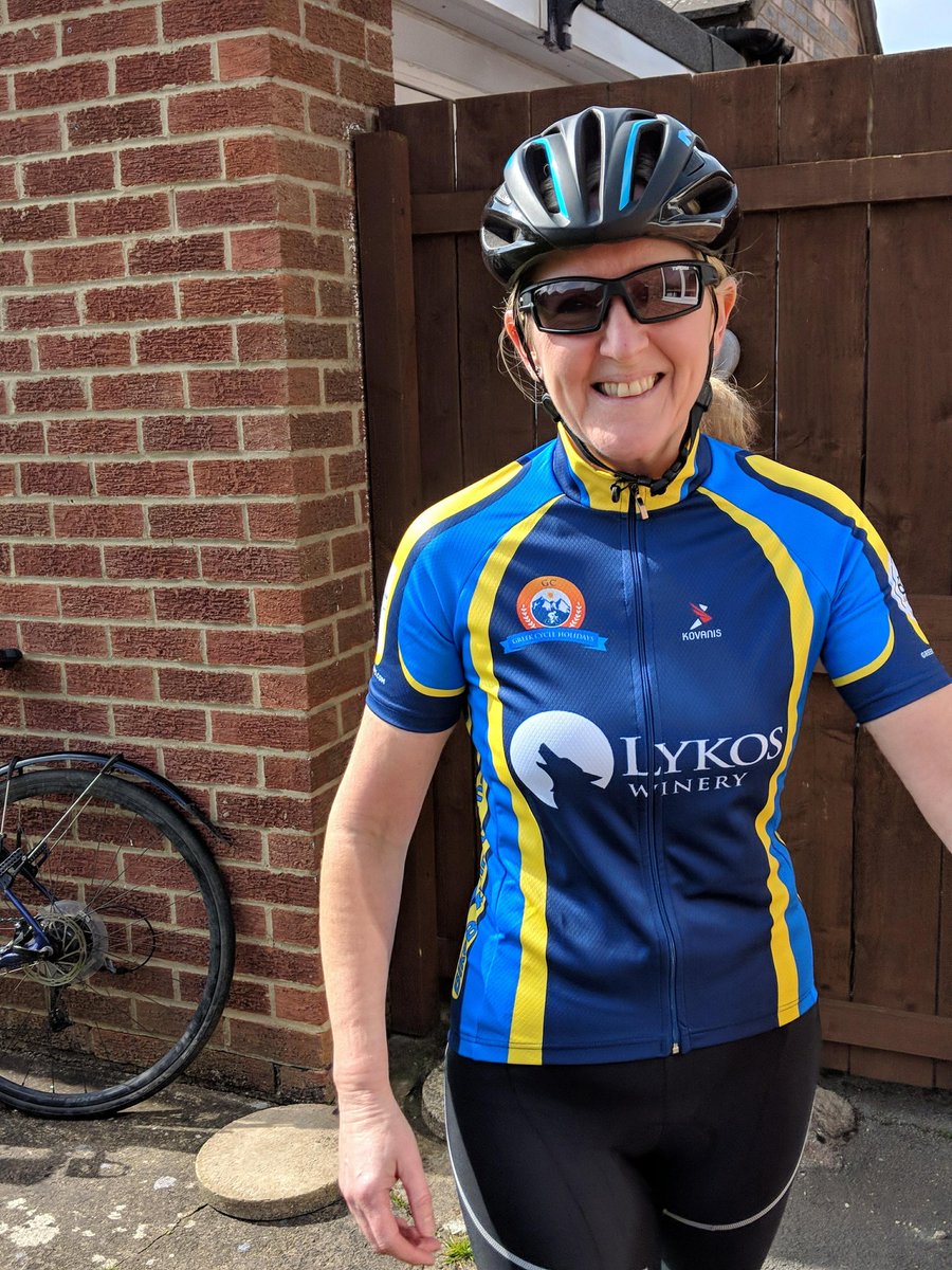 GCHols's tweet photo. @mfsportsmassage looking splendid in her new GCH Jersey #dontfollowthecrowd #teamgch #allinclusive #cyclingholiday @ChiaCharge @LYKOSWINERY @bike_ne @7DayCyclist https://t.co/k9XgCKkD9x