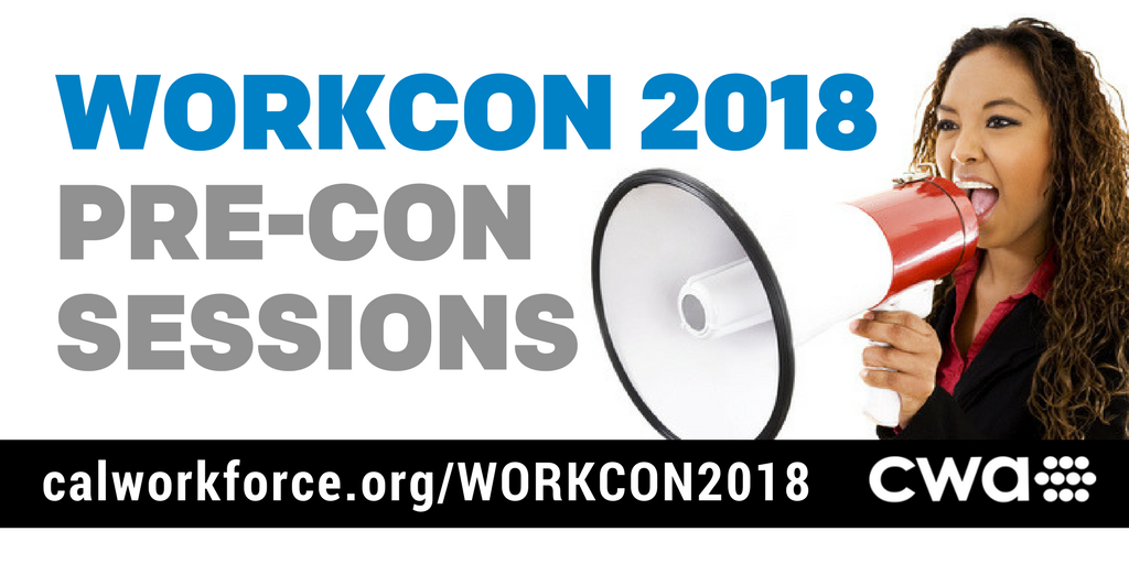 CAWorkforce's tweet photo. Attending WORKCON 2018? All our Pre-Conference sessions are included with full conference registrations, what a great way to kick off your WORKCON 2018 conference experience. View line up> https://t.co/m7NPngwaXf REGISTER TODAY> https://t.co/Ia1SJH5udI #wkforceCapacity #wkdev https://t.co/ut8ZRo92F4