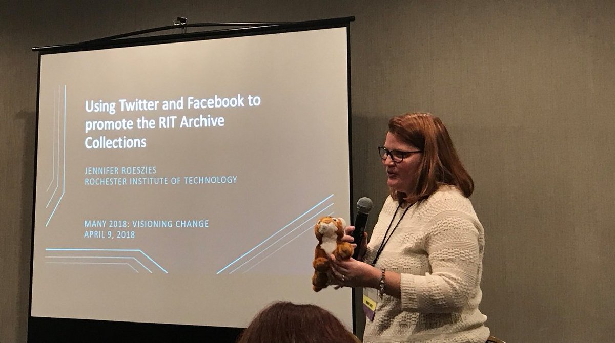 ritlibraries's tweet photo. We're so proud of all @RITtigers presenting at @nysmuseums conference about their work with #ritlibraries! @Daniel_Krull spoke about the Uncommon Press at the #RIT Cary Collection, and @CraftyChick844 spoke about using social media to promote @ritarchives. https://t.co/9qso6qrT7d