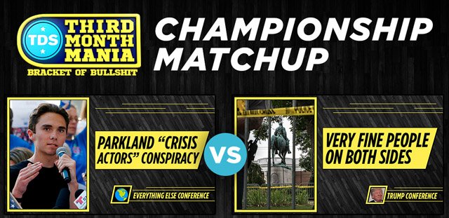 TheDailyShow's tweet photo. The Bracket of Bullshit is down to TWO! Which of these is more bullshit? Cast your vote at https://t.co/kcPi2Zlf8C https://t.co/MNsItjpomt